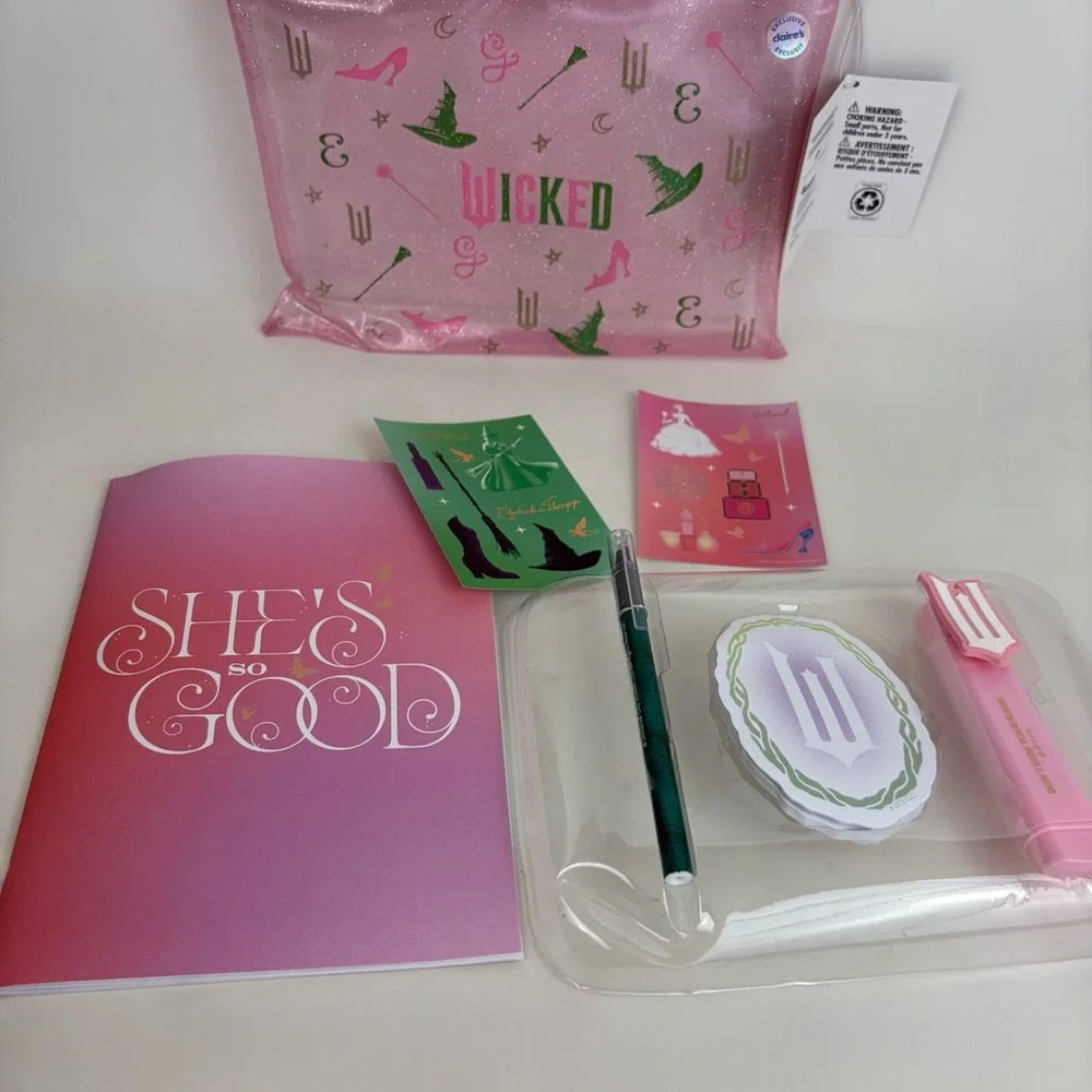 New in Package Wicked 7 Piece Stationary Set with Clear Pink Pouch New With Tags